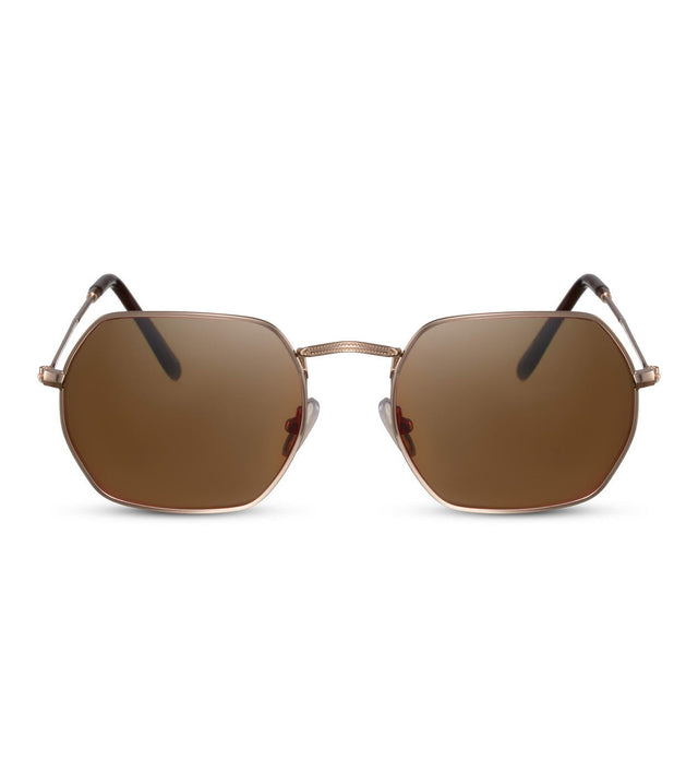 Hexagonal Sunglasses in Brown and Gold