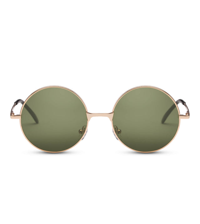 Round Green Lens Sunglasses In Gold
