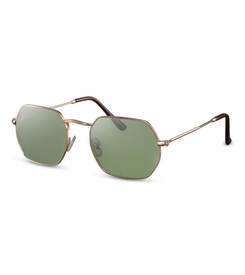  Hexagonal Sunglasses In Gold With Green Lens