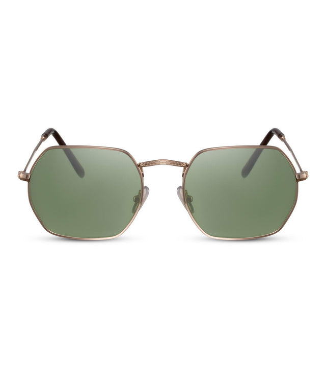 Hexagonal Sunglasses In Gold With Green Lens