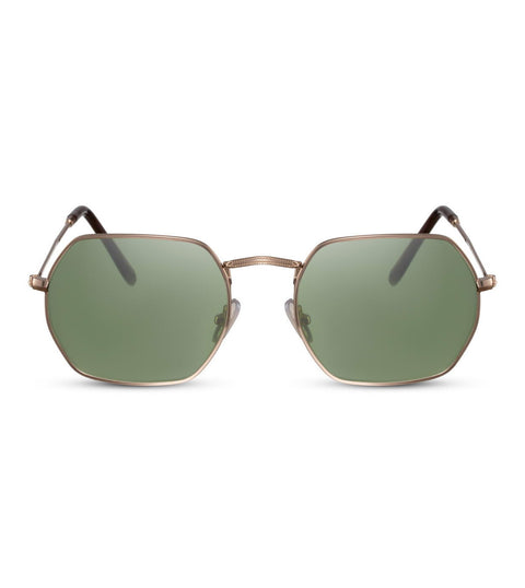 Hexagonal Sunglasses In Gold With Green Lens