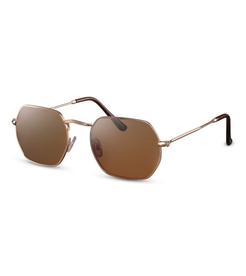 Hexagonal Sunglasses in Brown and Gold