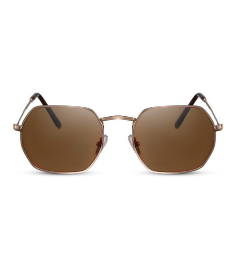 Hexagonal Sunglasses in Brown and Gold