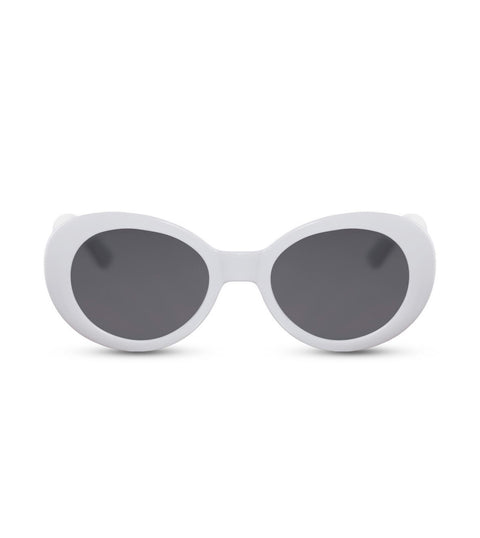 Retro Cat Eye White Sunglasses With Smoke Lens