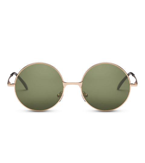  Round Green Lens Sunglasses In Gold